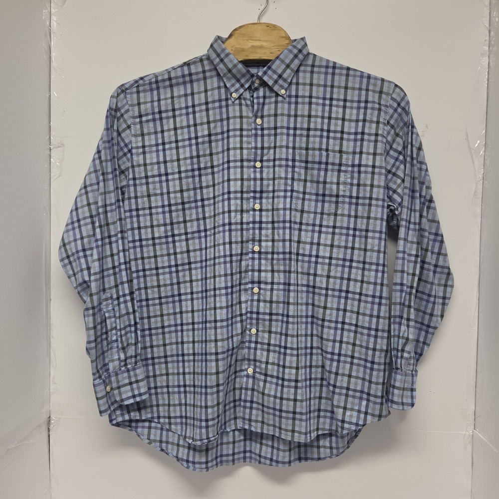 PETER MILLAR Dress Shirt XXL Mens Blue Plaid Cotton Button Down Long Sleeve - Picture 2 of 6